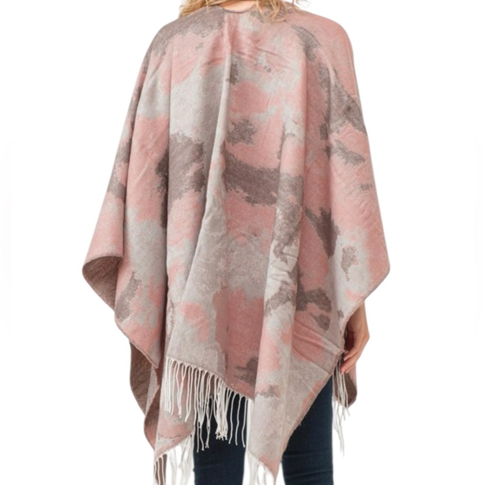 Raj Luna Marble Ruana Knit Wrap Poncho Shawl w Tassels